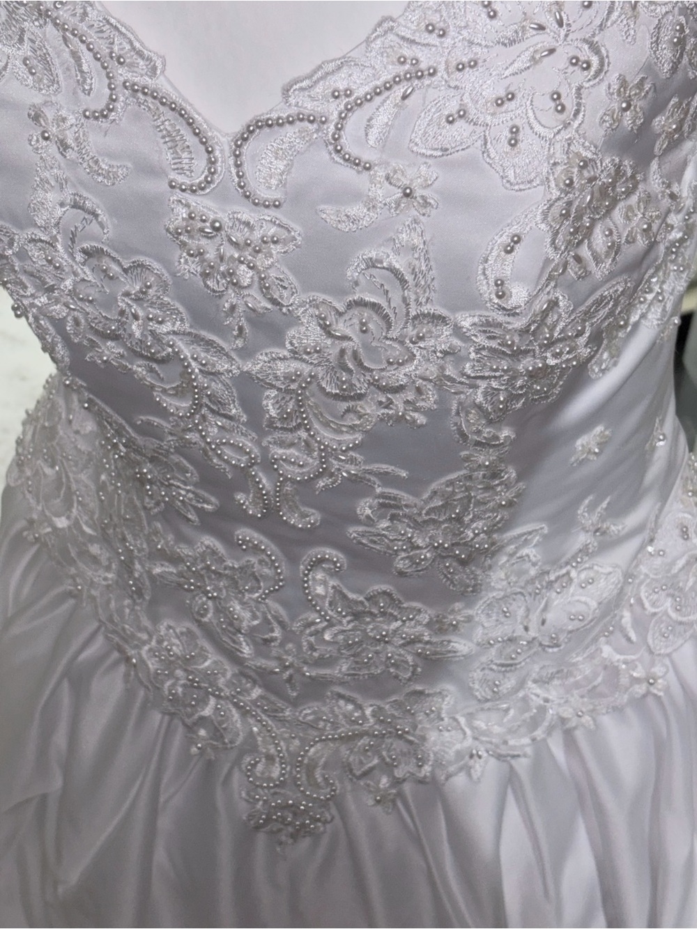 Embellished White Bridal Gown with Beaded Lace Bodice